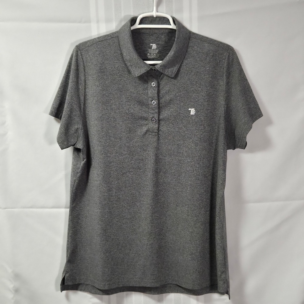 Tuff Athletics Polo Shirt Womens L Gray Short Sleeve Performance Active Stretch - Picture 1 of 12